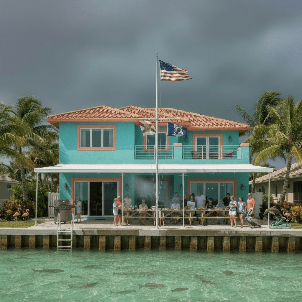 Nautical Flagpole With Florida And POW/MIA Flags